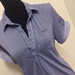 Eden & Olivia Navy Blue And White Striped Shirt